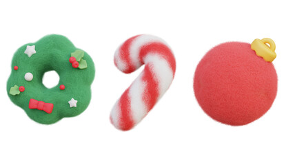 wool felt texture christmas icon 3D graphic set
