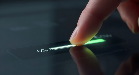 Finger activating a glowing confirmation slider on a screen.