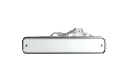 Clean, silver-framed blank plaque with mountainous backdrop, isolated on black
