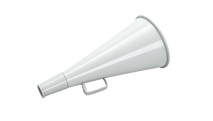 A sleek, white, three-dimensional megaphone angled slightly on a black background © Rika