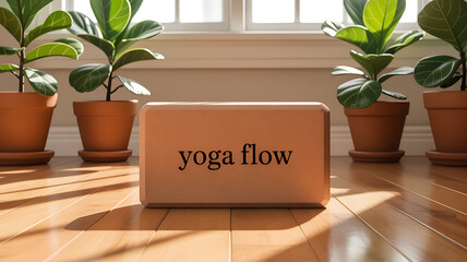 Minimal Yoga Space with Potted Plants and Sunlight on Wooden Floor