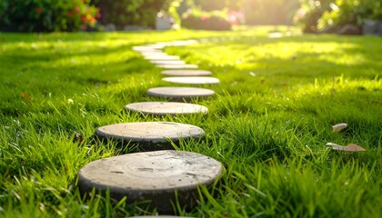 Stone path through green grass