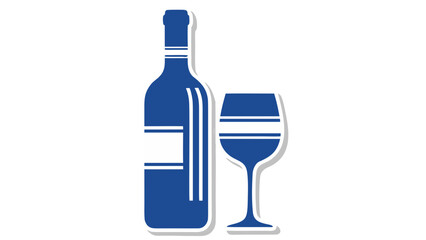 Blue Wine Bottle and Glass Icon