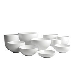 A collection of white ceramic bowls varying in size and shape