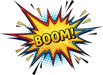 Dynamic Boom Comic Burst with Halftone Dots