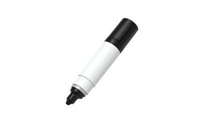 A single white marker with a black cap and nib against a stark black background