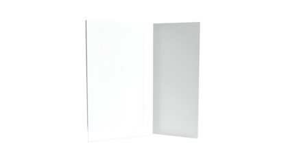 A vertically oriented white paper sheet, folded in thirds, isolated on a black background