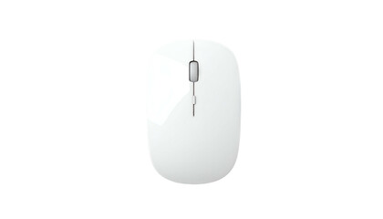 Top-down view of a white, oval-shaped computer mouse with a scroll wheel on a black background