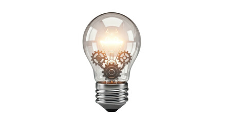 Light bulb with gears inside glowing idea innovation concept