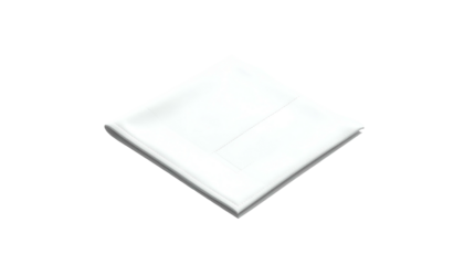 Isolated white square napkin with visible folds on a black background