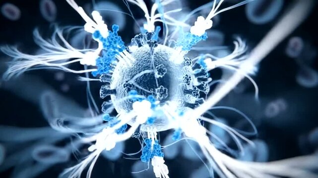 Detailed visualization of a virus with intricate structures