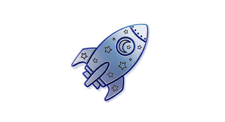 Cartoon space rocket with stars and moon icon illustration