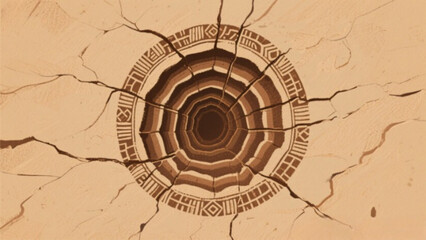 Vintage art illustration of an ancient Egyptian god with the sun and moon and sun and stone on a grunge antique paper texture world map pattern circle design