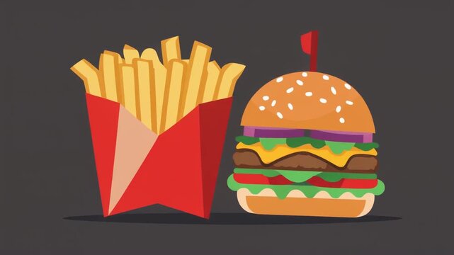 fast food illustration. perfect, stylized fast-food meal- a geometric burger and a pack 