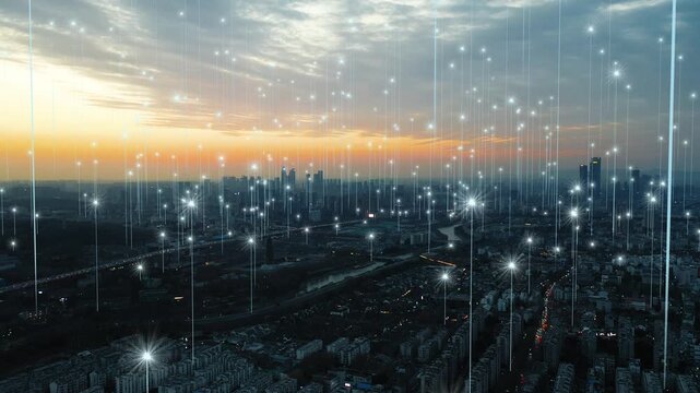 smart Connected city skyline. Futuristic network concept, city Technology.