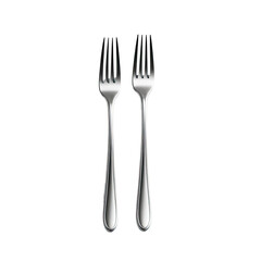 Two silver forks displayed vertically against a stark black background