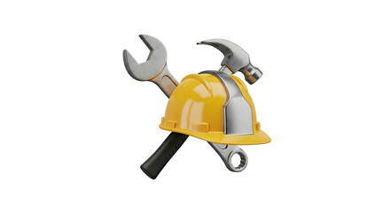 Construction safety helmet with wrench and hammer professional work tools