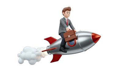Businessman Riding Rocket to Success - Business Concept