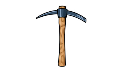 Cartoon Pickaxe Icon with Wooden Handle and Metal Head