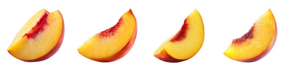 Set of peach slices, isolated on transparent background