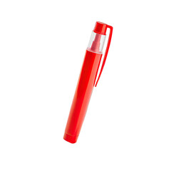 Vivid red writing instrument, transparent cap and clip isolated on black background