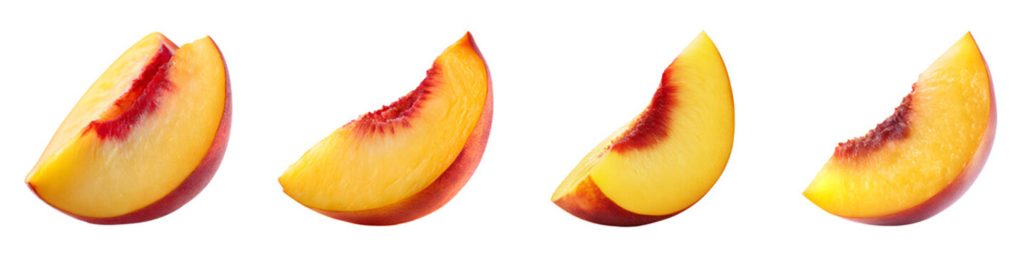 Set of peach slices, isolated on transparent background
