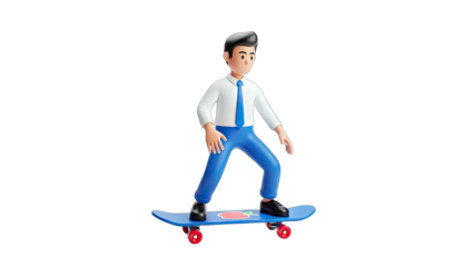 Businessman Skateboarding: 3D Render on White Background