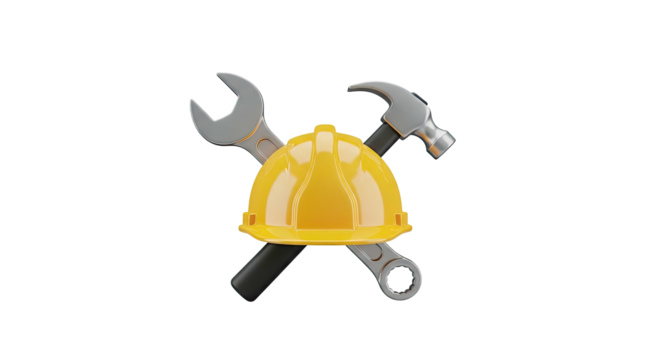 Construction hard hat wrench hammer cross tools safety equipment - Powered by Adobe