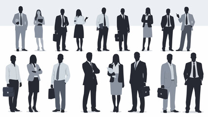 Diverse group of business professionals standing in a line.