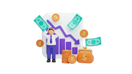 Businessman Worried About Financial Crisis with Downward Chart