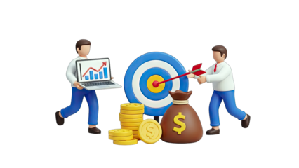 Businessmen Aiming at Financial Goals with Laptop and Arrow