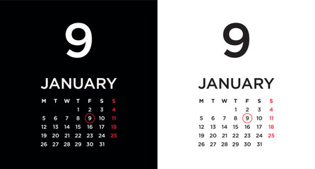 2026 calendar page showing January 9