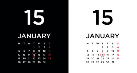 2026 calendar page showing January 15