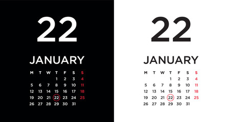 2026 calendar page showing January 22