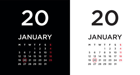 2026 calendar page showing January 20