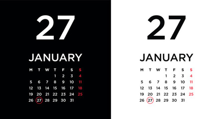 2026 calendar page showing January 27