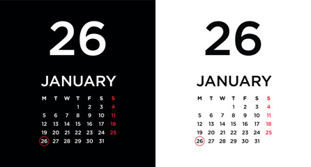 2026 calendar page showing January 26