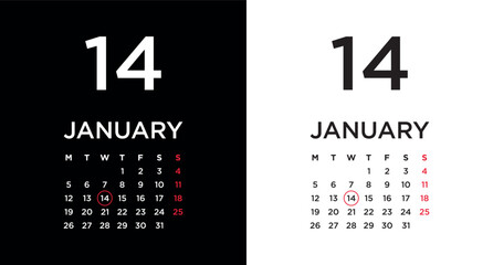 2026 calendar page showing January 14