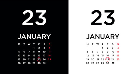 2026 calendar page showing January 23