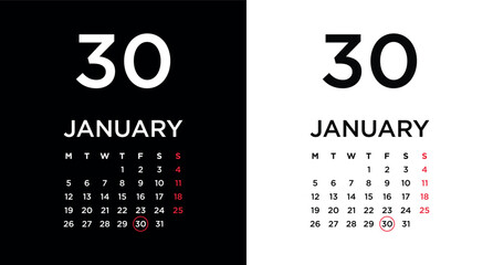 2026 calendar page showing January 30