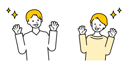 シンプルな私服のシニアの男女_うれしい