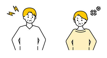 シンプルな私服のシニアの男女_怒る