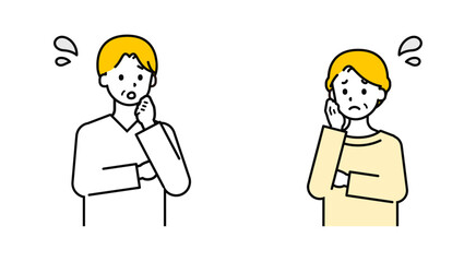 シンプルな私服のシニアの男女_困った