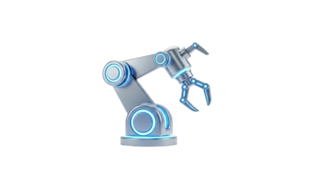 Modern industrial robotic arm technology with glowing blue accents
