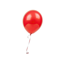 Glossy red balloon with ribbon floating against a black background