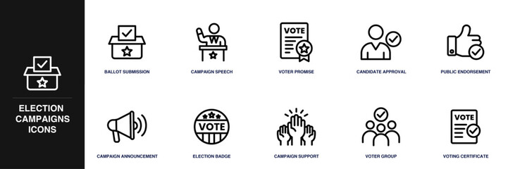 Election Campaigns Line Icon Set