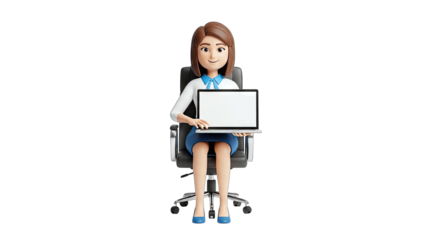 Businesswoman Presenting Laptop Screen in Office Setting