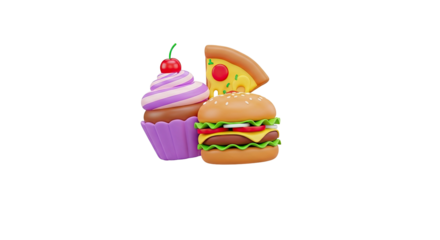 Delicious fast food and sweet dessert treats 3 d digital rendered icons
