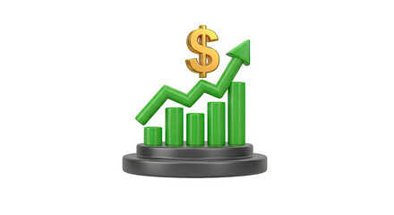 3 d render financial growth chart with upward arrow and dollar symbol