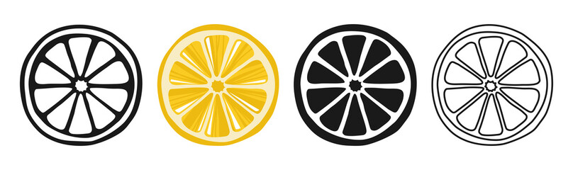 A slice of lemon. Cartoon style lemon slices symbol cartoon set. Bright fresh design perfect for logo, sign, icon, branding. Citrus fruit sign icon for summer, juice healthy lifestyle themes vector